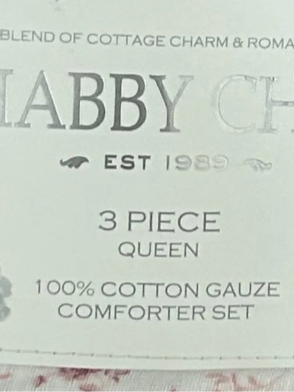 Shabby Chic Floral Pink and White Cotton Gauze Queen Comforter Set 90”x90”